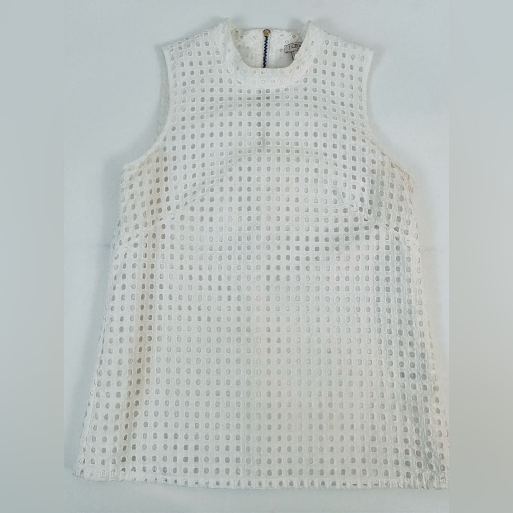 J. Crew White Eyelet Crew Nexk Sleeveless Lined Tank Size 0 (Small)